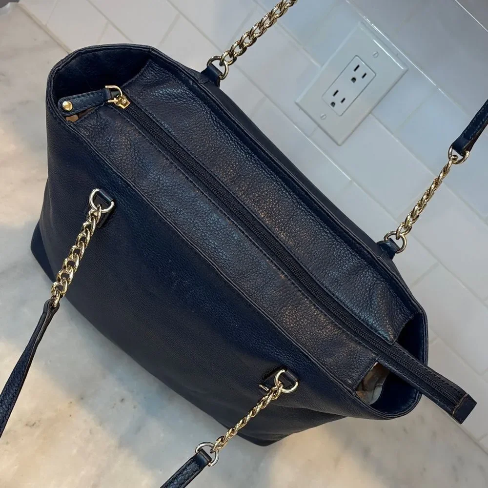 Michael Kors Bag Purse Handbag Leather Pebbled Chain Link Shoulder Tote Bag